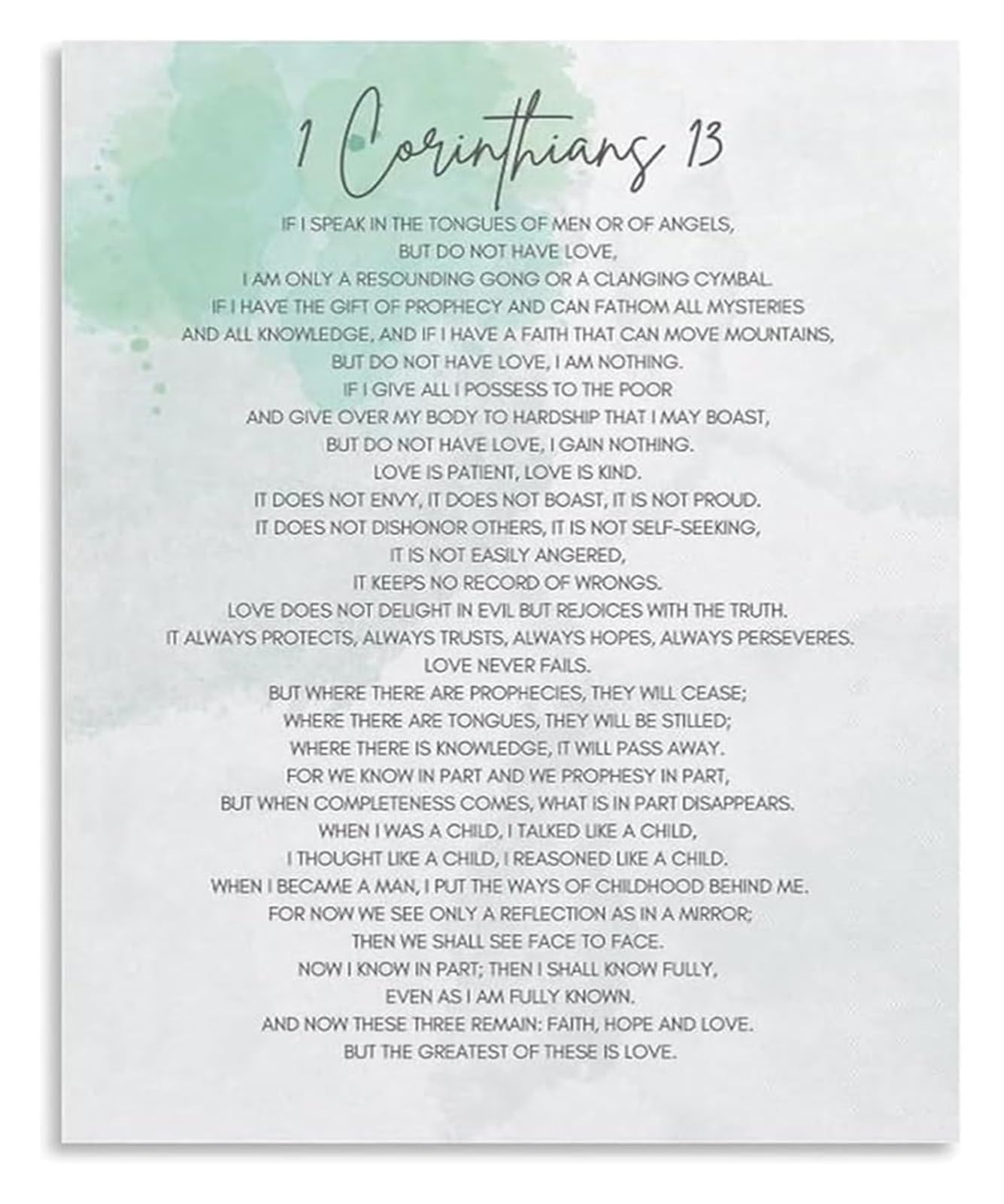 KCDFDVJFBM Bible Verse Wall-Art 1 Corinthians 13 Love is Patient Love is Kind Christian Print for Living Room Bedroom and Wedding Gift(Framed,12x18inch(30x45cm))