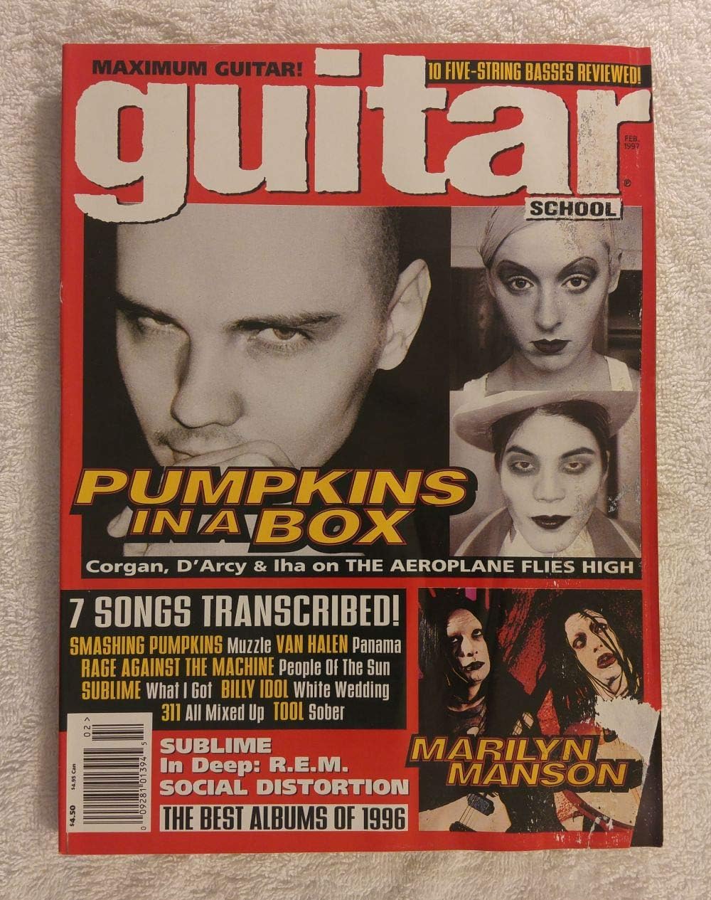 Smashing Pumpkins - Billy Corgan, D'arcy Wretzky & James Iha on The Aeroplane Flies High - Guitar School Magazine - February 1997 - R.E.M, Marilyn Manson articles