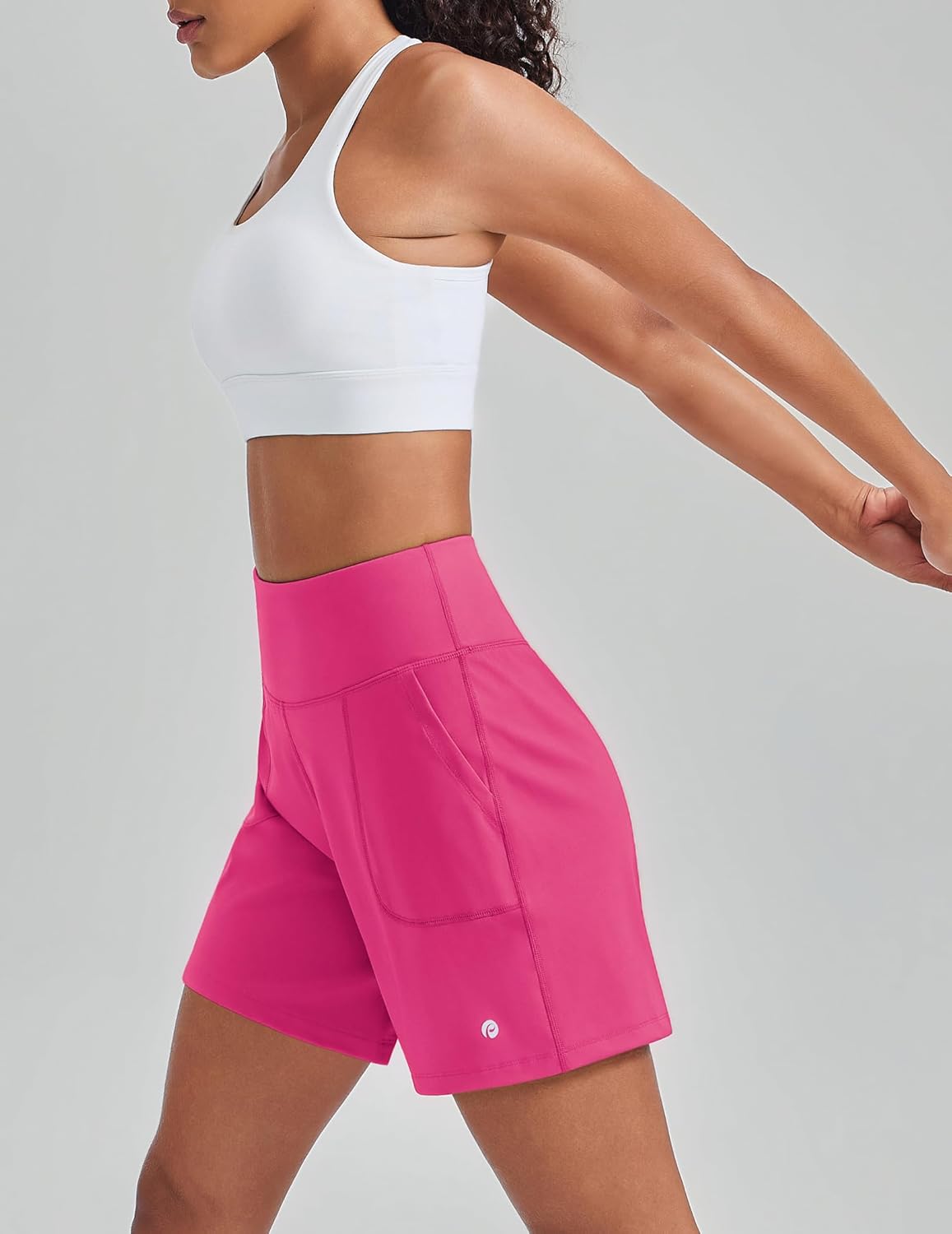 PINSPARK Women's Athletic Shorts 6" High Waisted Yoga Shorts with Pockets Soft Tummy Control Workout Running Shorts for Gym - Image 3