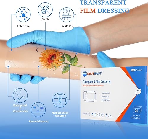 Miniatura 2 de Vendaje de película transparente, vendajes de cuidado posterior de tatuajes de 6 x 8 pulgadas, paquete de 20, parche grande impermeable para cubrir