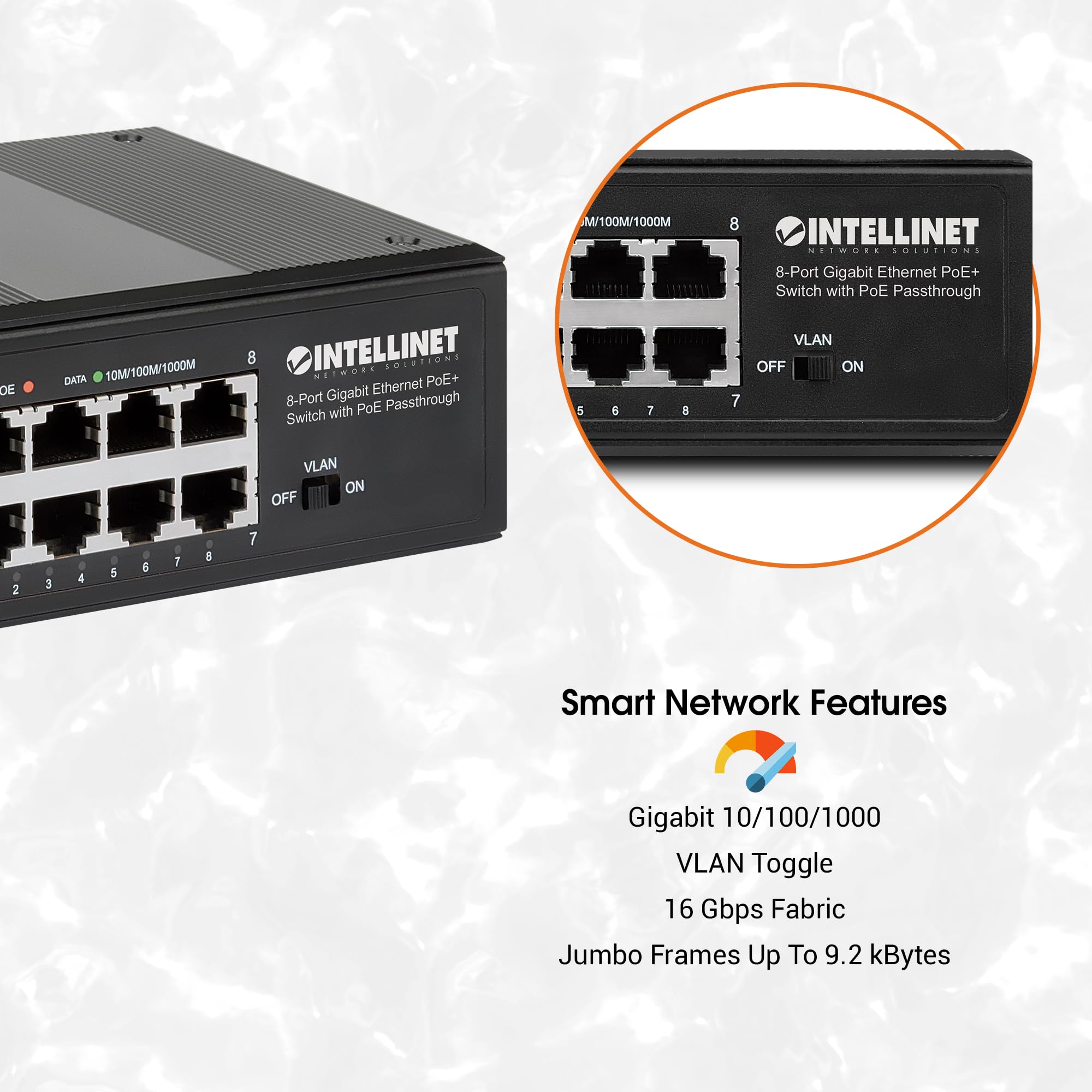 Switch Industriale Poe+ Gigabit Ethernet A 8 Porte Con Alimentazione Poe Intellinet Con Passthrough Poe - Switch - Non Gestito - 8 X 10/100/1000 (poe
