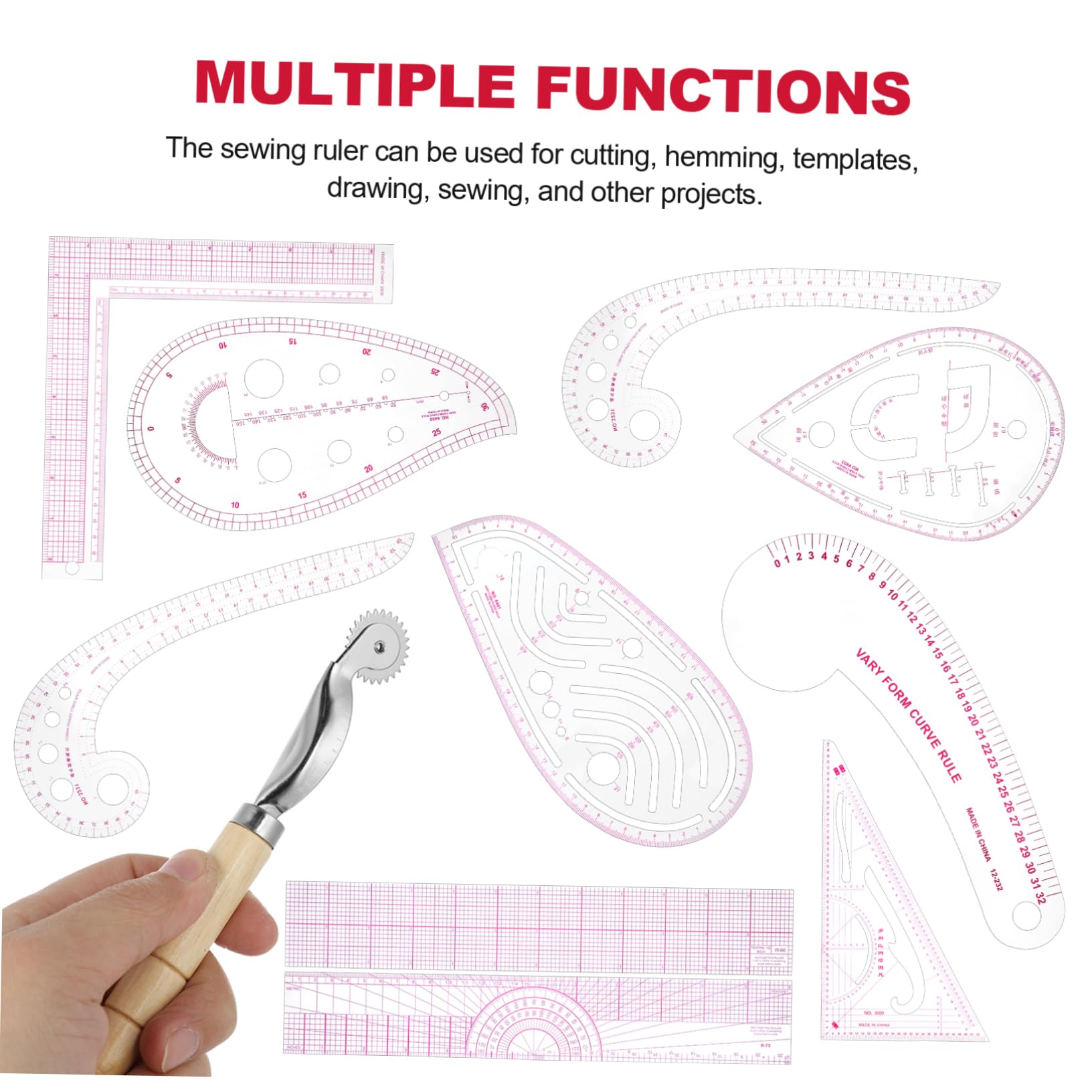 HOMSFOU Kurvenlineal aus Kunststoff Flexibles Nählineal mit Mehreren Funktionen French Curve für Nähen und Absteppen für Nähbegeisterte und Zeichnen