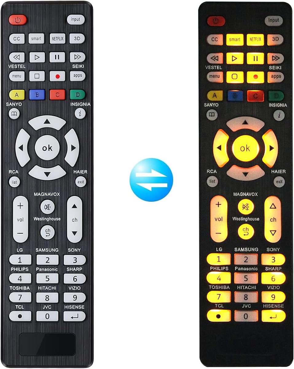 Mando a distancia universal de TV para Sanyo, Philips, Toshiba, Hitachi, Insignia, Samsung, LG, Sony, Sharp, Vizio, JVC, TCL, Hisense, Vestel, Seiki, Magnavox, Haier, Panasonic, mando a distancia universal retroiluminado