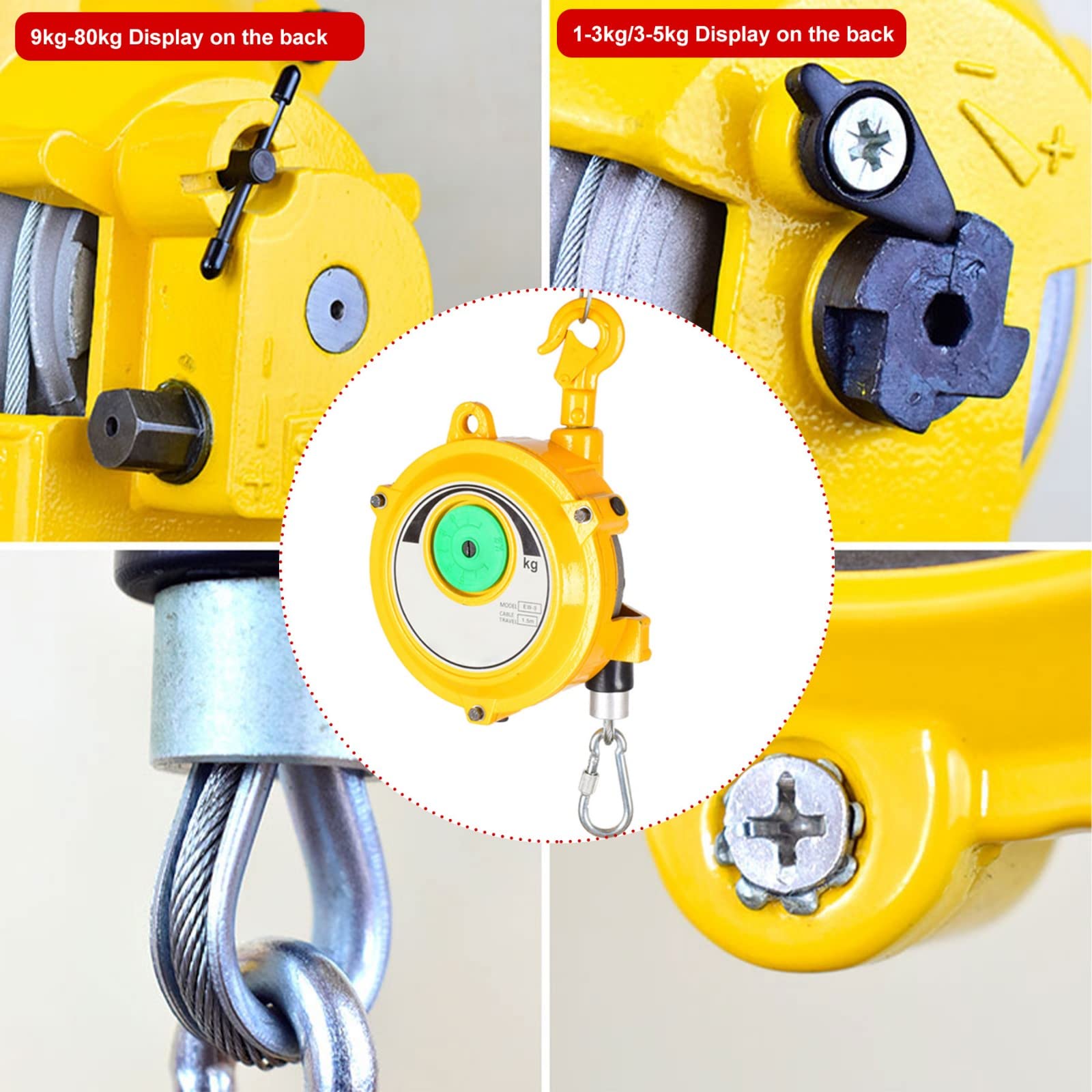 Einstellbarer Federzug Balancer, Einziehbar Federzug mit Manueller Verstellung, Spring Balancer Werkzeugaufnahme für Fixieren und Aufhängen Von Werkzeugen(Size:5-9kg)