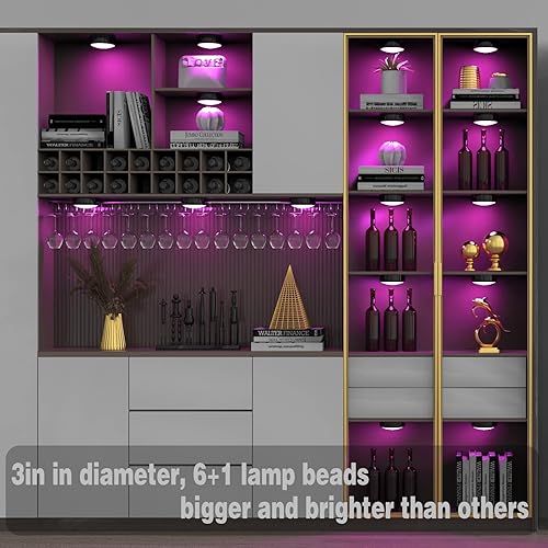 Miniatura 5 de ILYXY - Luces de disco con control remoto, paquete de 3 luces LED regulables para debajo del gabinete, funciona con pilas, luces inalámbricas debajo