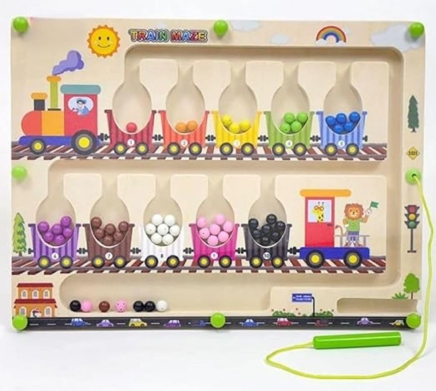 Braintastic Montessori Magnetic Color and Number Maze Board Puzzle Toy,Learning and Educational Birthday Gifts for Toddlers (Train Maze)