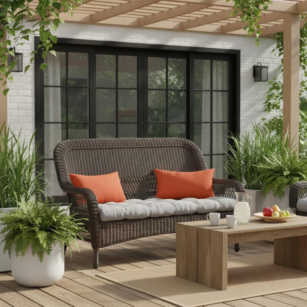 Set of 2 Outdoor Throw Pillows 19 x 12 Inch – Reversible Rectangle Patio Accent Pillows – Weather-Resistant Polyester Fabric – Eco-Friendly Recycled Polyfiber Fill – Rust