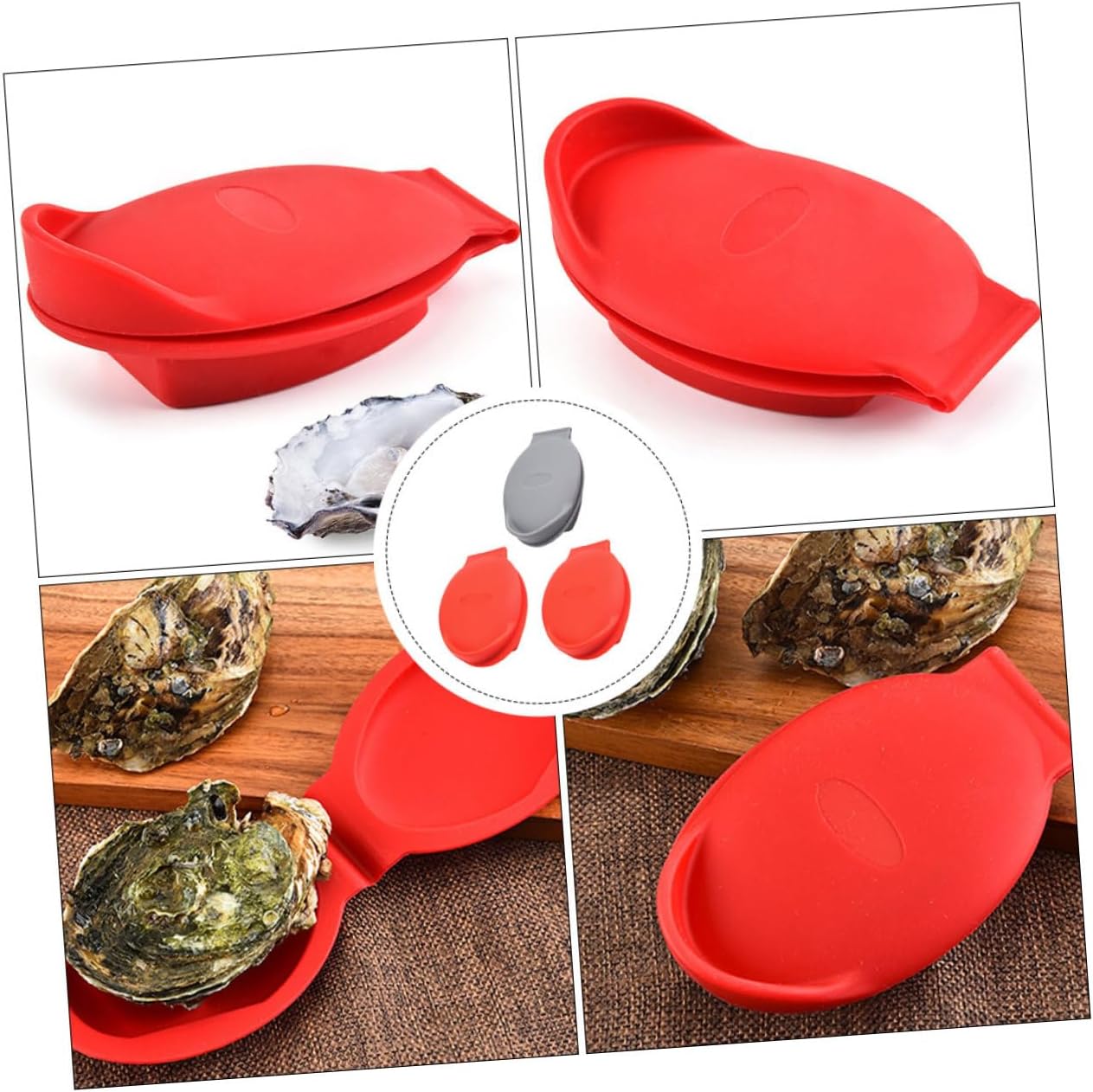 3pcs Oyster Shucking Tool Silicone Oyster Opener Clips for Clams Shellfish Lightweight Kitchen Gadget Gray Red Easy to Use Clean and Store
