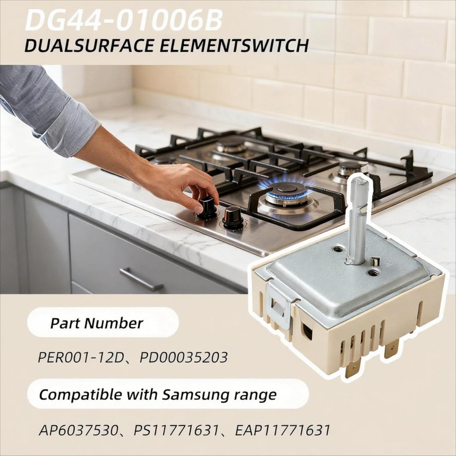 CulinaryEdge DG44-01006B for Samsung Stove Dual Burner Infinite Element Control Switc, for Samsung Oven Electric Board Range Replacement Parts NE59R6631ST/AA NE59J7630SS/AC NE59J7750WS NE58K9850WS