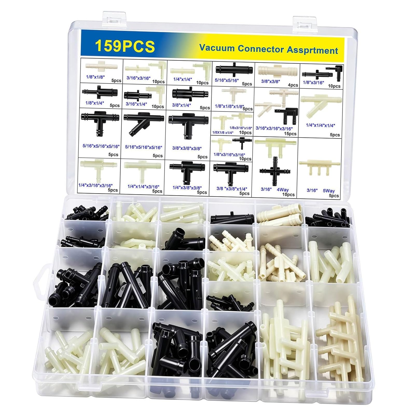 Juego de Accesorios para línea de vacío, 159 Piezas, acopladores de Nailon, TES, uniones de vías y Salidas, extensión común de 1/8 3/16 1/4 5/16 3/8 Pulgadas para Servicio de