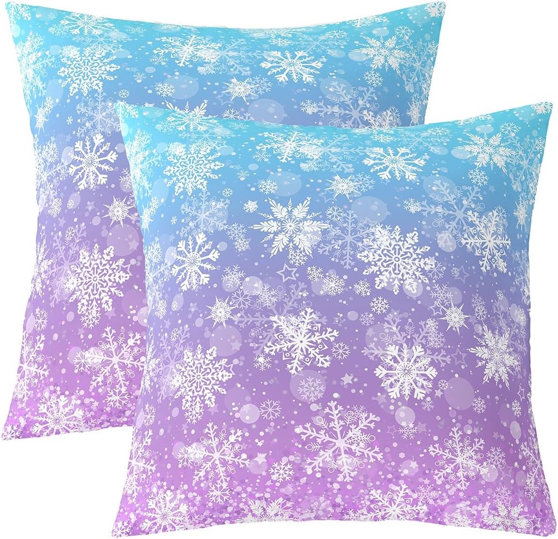 Feelyou Purple Blue Snowflake Throw Pillow Covers, Set of 2