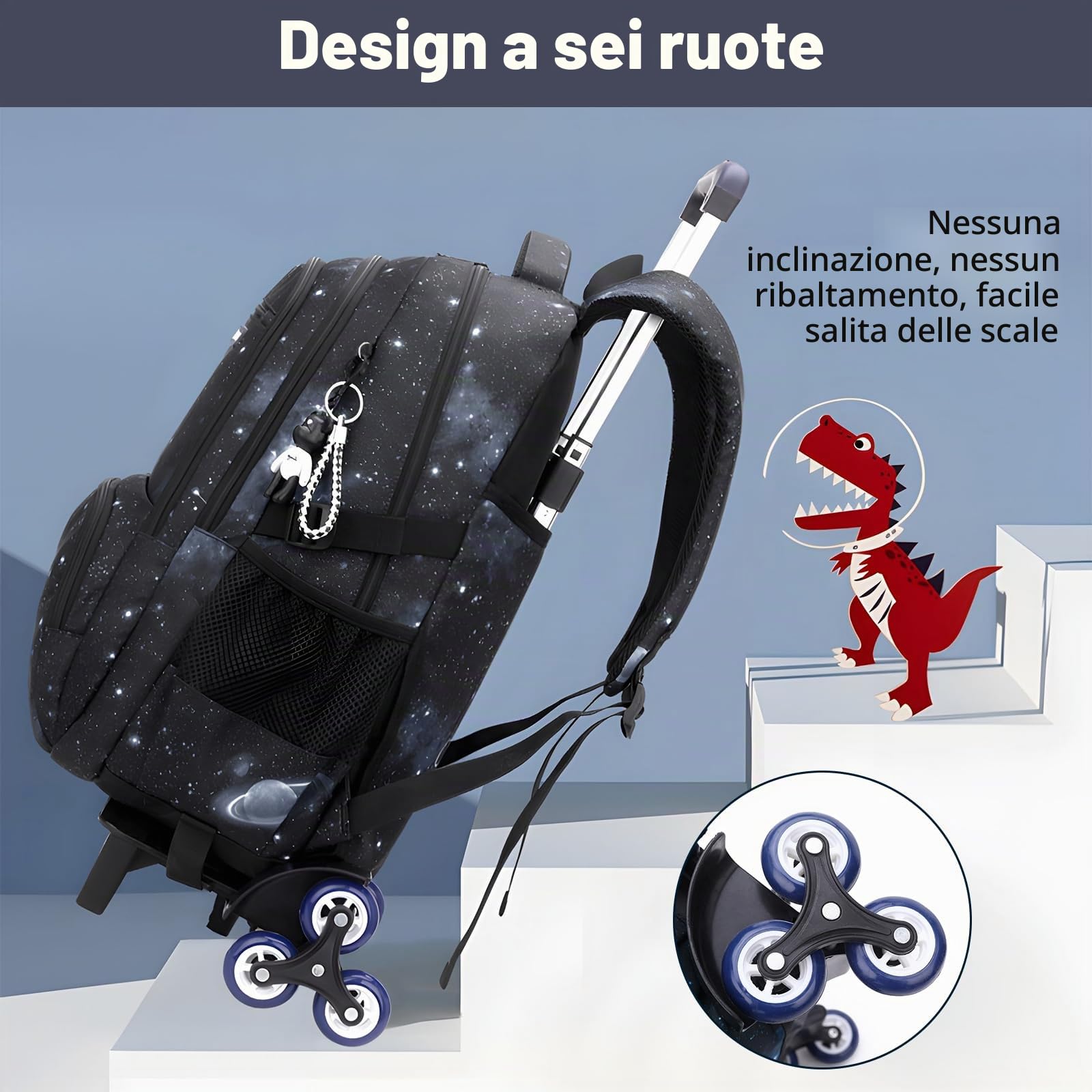 Amythe Zaino Trolley Set da 3 pezzi per Ragazzi, Zaini Scuola Elementare Media Superiore con Borsa Pranzo Borsa per Penna, Zainetto Bambini con Ruote Valigie, 32x19x48cm, Nero