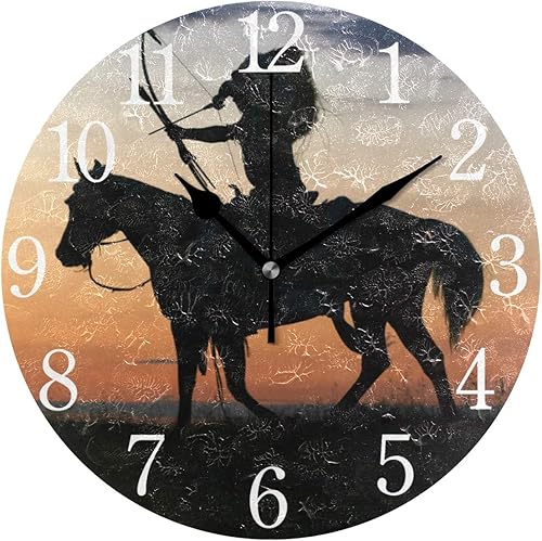 senya Reloj de pared nativo americano silencioso sin tictac operado redondo fácil de leer en casa oficina escuela reloj