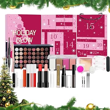 Christmas Calendar Makeup | Festival Advent Cosmetic - Lipstick Blush Eye Shadow Calendar Full Kit - Adult Holiday, New Year, Party Favors, Wedding, Dating, Office, School, Shopping