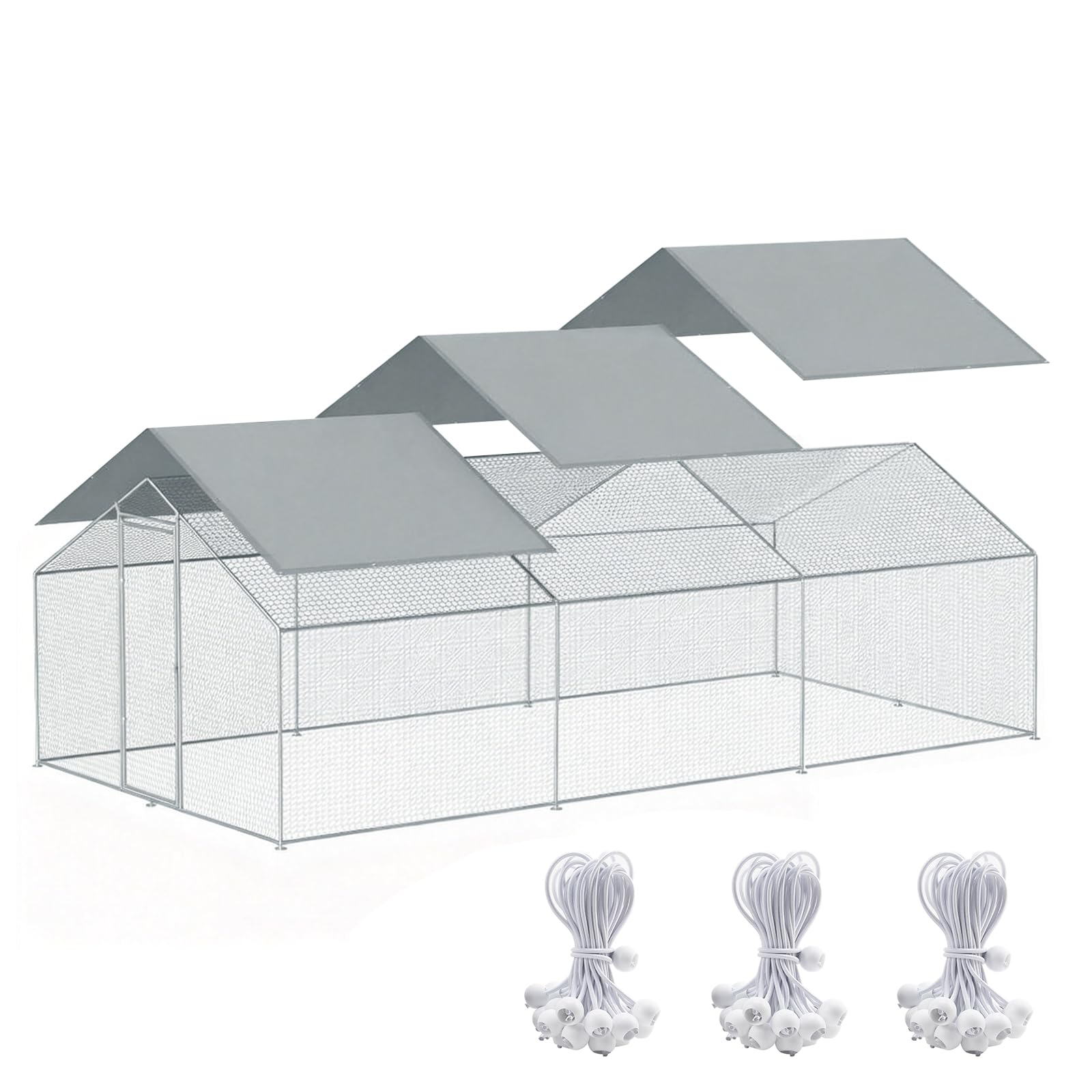 Copertura per Pollaio 3,5 x 2 m, Telo per Pollaio con Elastici, Telo Doppio Strato per Recinto di Polli, Protezione Sole e Pioggia, Confezione da 3, Grigio