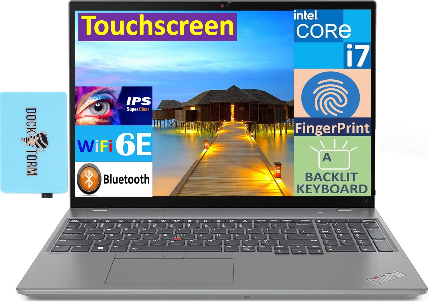 Lenovo T16 Gen 2 Business Laptop 16.0" Touchscreen IPS WVA FHD+ (Intel i7-1355U, 32GB DDR5, 1TB SSD, Backlit KYB, Fingerprint Reader, 2 Thunderbolt 4, WiFi 6E, Win 11 Pro) with Dockztorm Hub