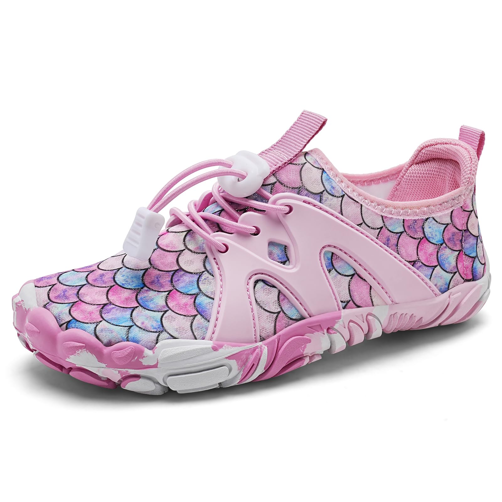 IceUnicorn Kinder Barfußschuhe Junge Mädchen Barfussschuhe Badeschuhe Aquaschuhe Atmungsaktiv Traillaufschuhe(Rosa Fischschuppe,32EU)
