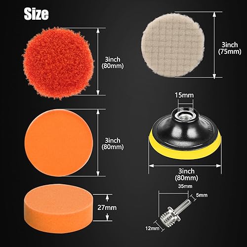Miniatura 10 de Kit de pulido de taladro de 3 pulgadas (3.150 in), 22 almohadillas de pulido de espuma para taladro, kit de pulido de detalles, almohadillas de