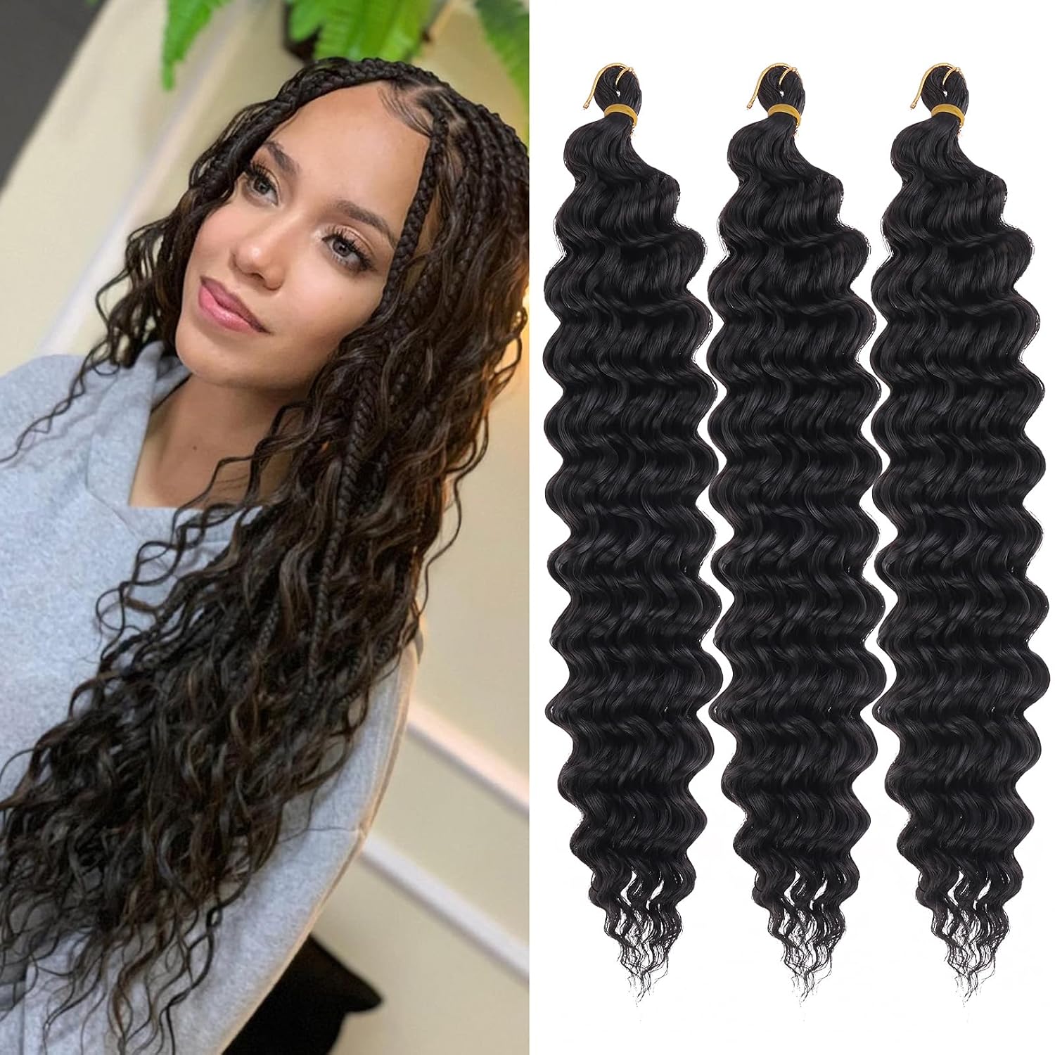 ZRQ Ocean Wave Crochet Hair Extensions - Natural Black Curls