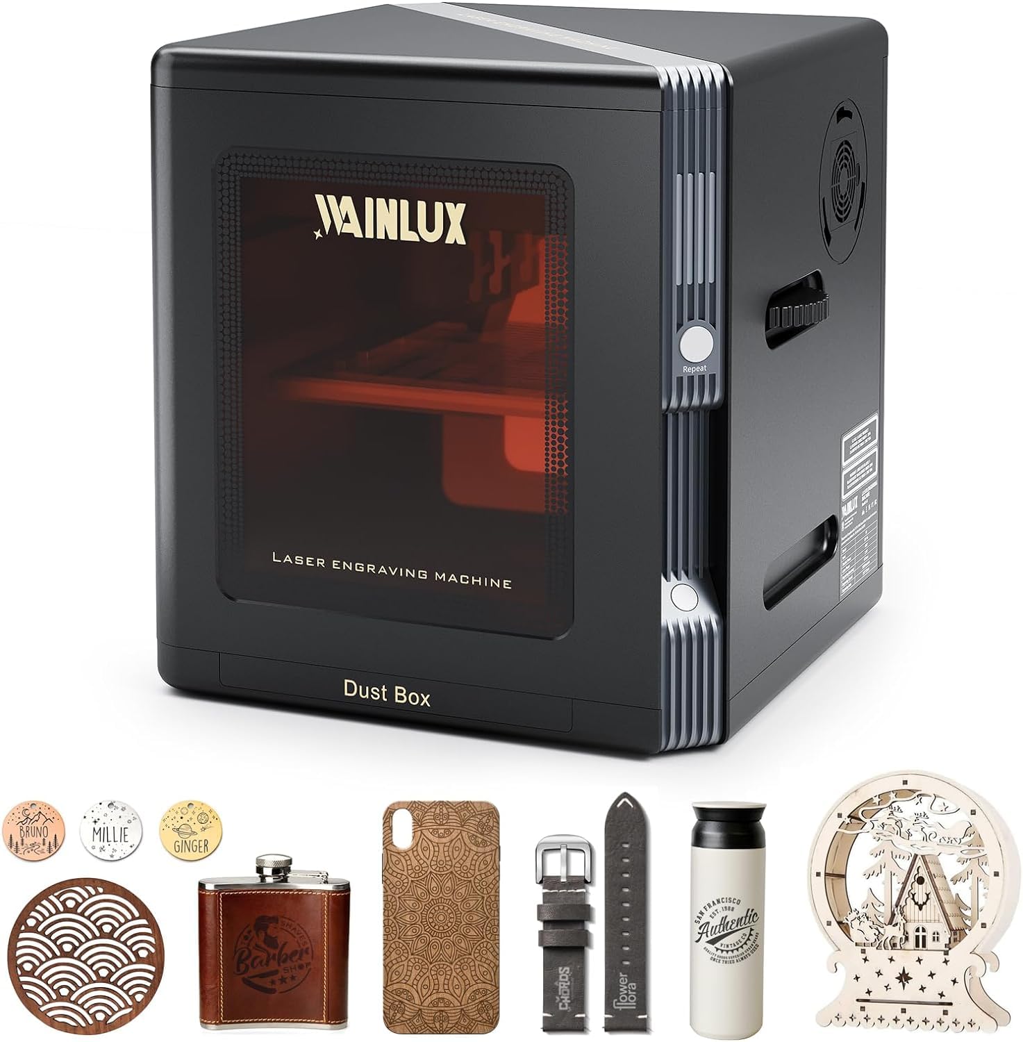 Laser Engraver, WAINLUX K8 5W Enclosed Visual Mini Laser Cutter with Smart Camera to Intelligent Positioning, 12000mm/min Laser Cutting and Engraving Machines for Wood and Metal