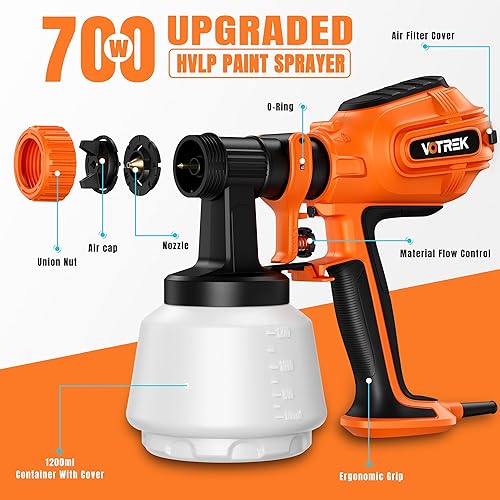 Miniatura 8 de Pulverizador de pintura con 50 revestimientos desechables para vasos y repuesto de doble pistola, pulverizador eléctrico HVLP para pintura de casas: