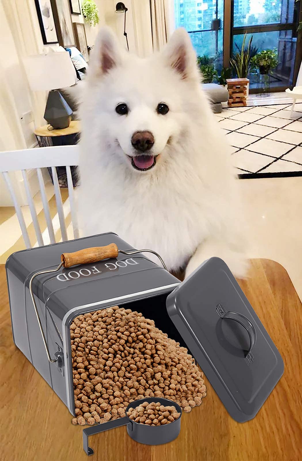 SOUJOY Pet Treat And Food Storage Bin With Lid And Scoop, 6LBS White