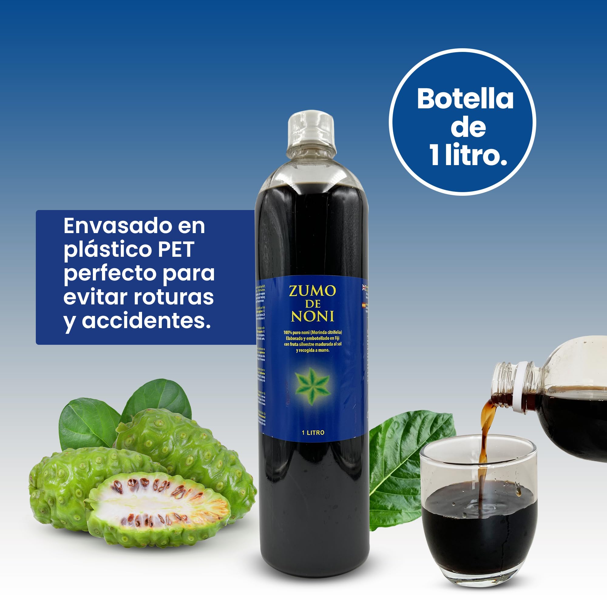 Zumo de Noni - 1 Litro. 100% Puro y Orgánico sin conservantes - Ayuda cuando hay inflamación, dolor y potencia el sistema inmune.