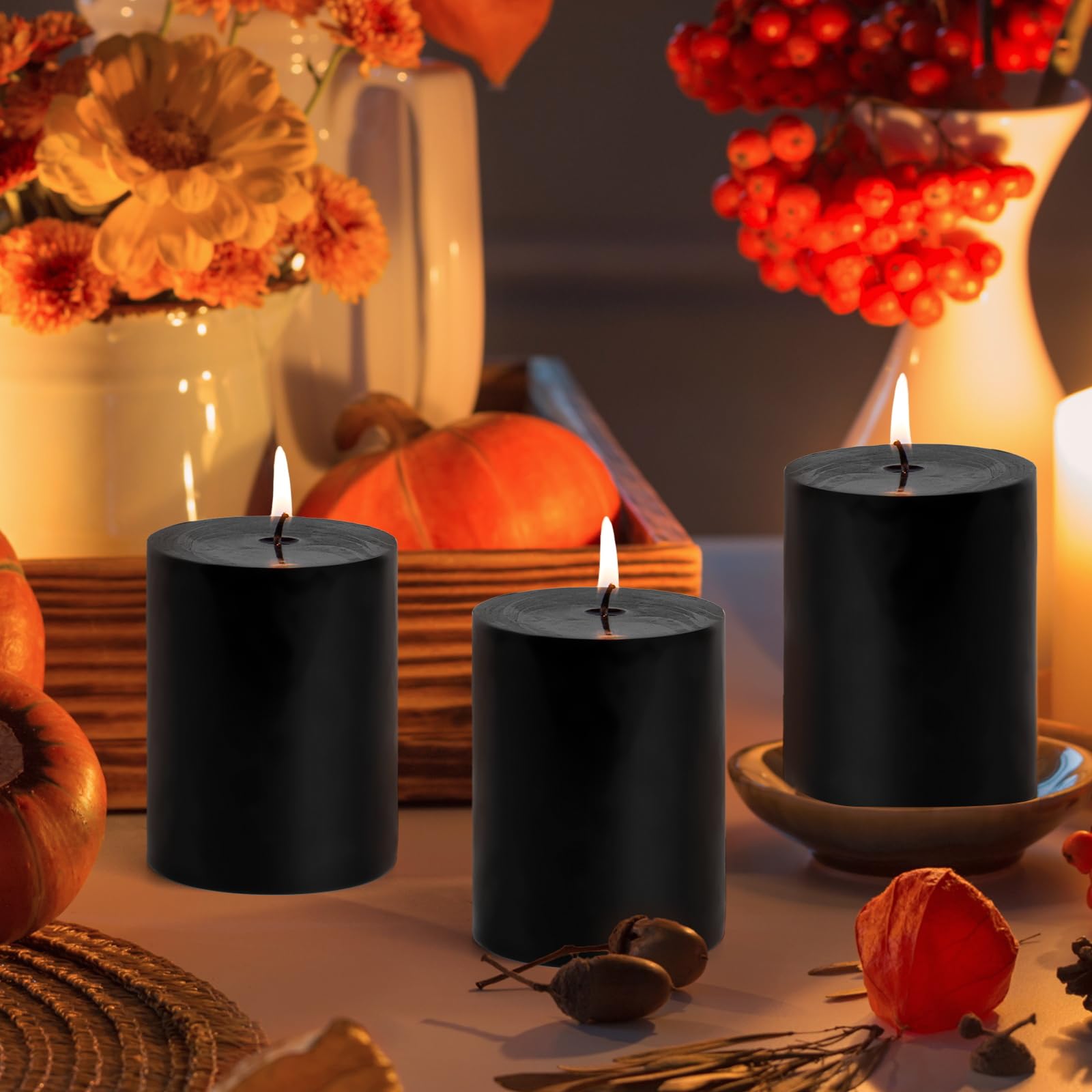 Amazon.co.jp: KAMMAK ピラーキャンドル ロウソク ろうそく 3個セット 