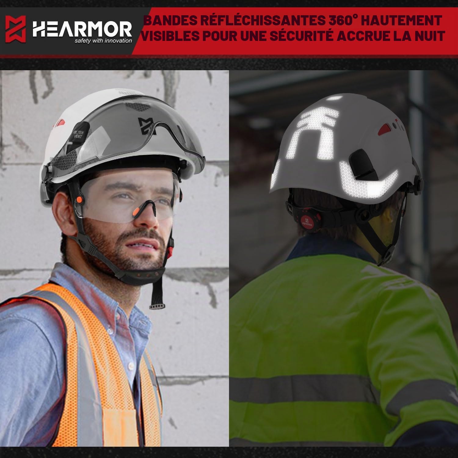 HEARMOR Casque de sécurité, casque de protection, certifié ANSI Z89.1 et EN397, léger, respirant, avec suspension à 6 points, parfait pour les champs industriels et de construction