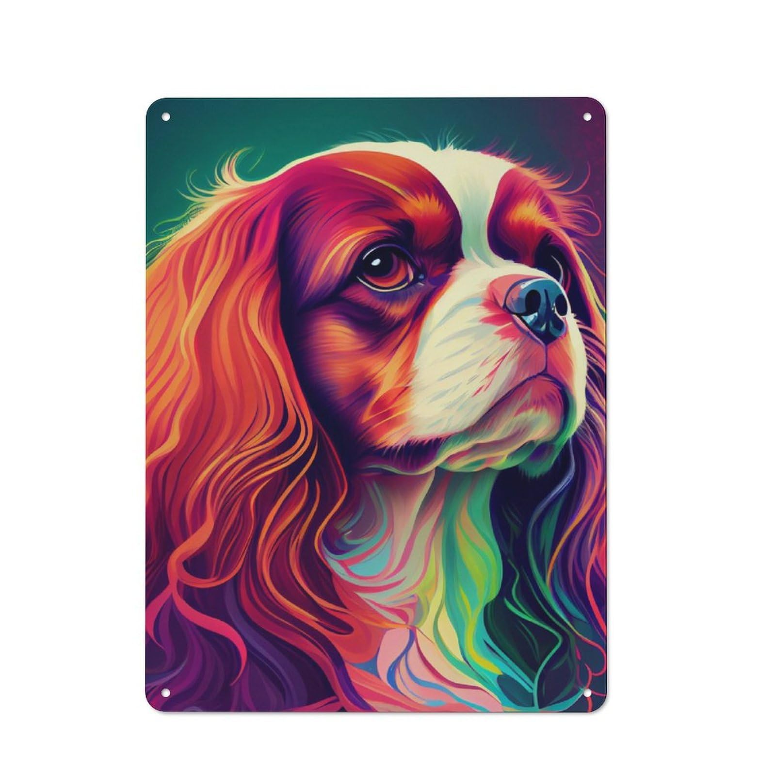 Junmoney Cavalier King Colorful Dog Tin Sign 40X30cm With For Home Bar Wall, Vintage Decor, For Garage, Workshop And Man Cave Decoration