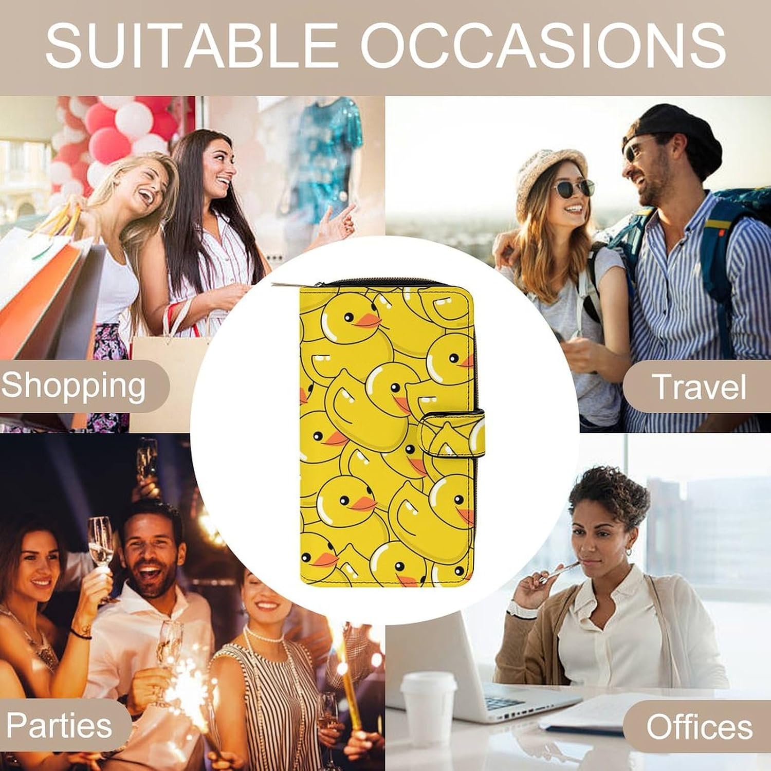 Funny Rubber Duck Art Portable Leather Multifunctional Wallet