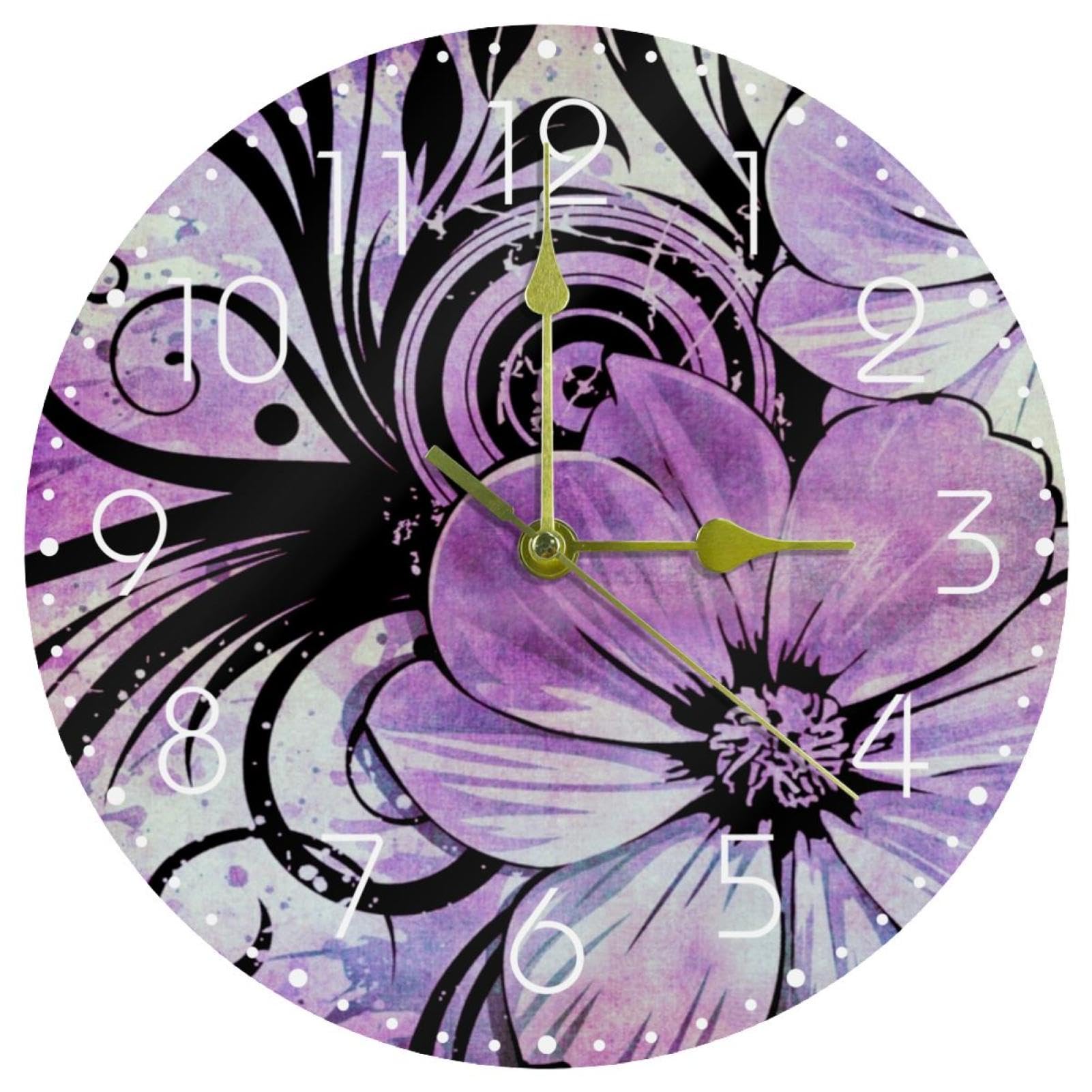 Horloge murale décorative à piles fleurs abstraites en acrylique pour le bureau