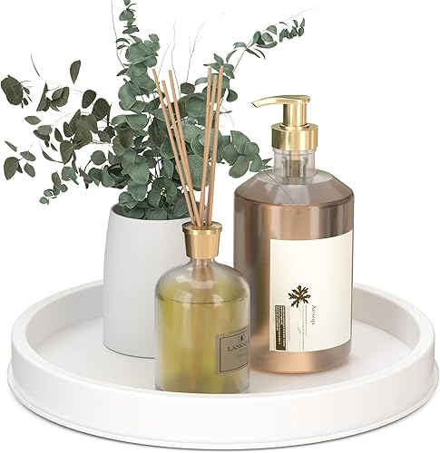 HGF Bandeja redonda para servir, color negro dorado cepillado, bandejas de metal de 9 pulgadas para servilletero, organizador de especias de