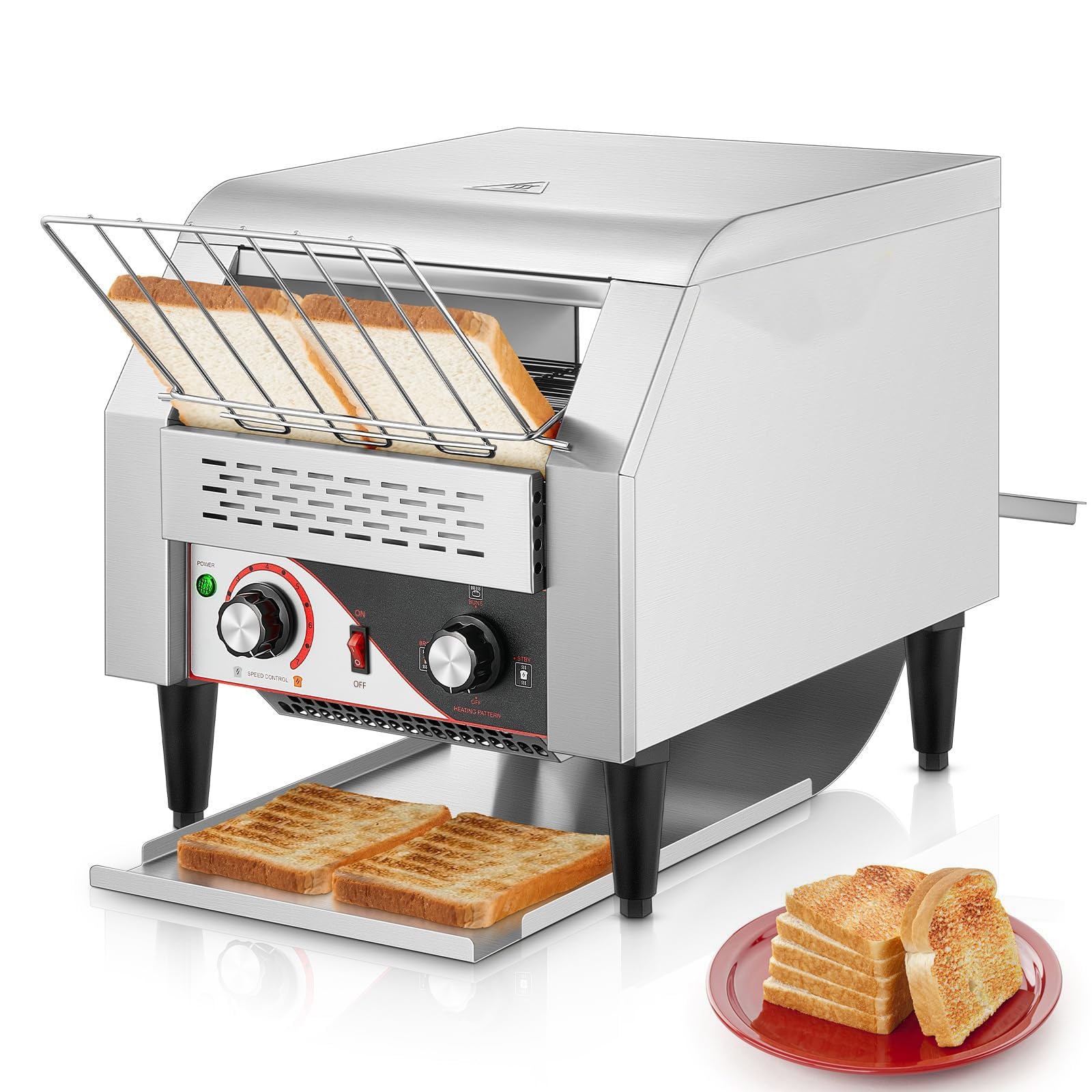 Tostadora profesional de cinta 150-450 rebanadas/h, horno tostador de acero inoxidable para pan, bagels y hostelería, apta para restaurantes, panaderías y buffets(450 Slices/H)