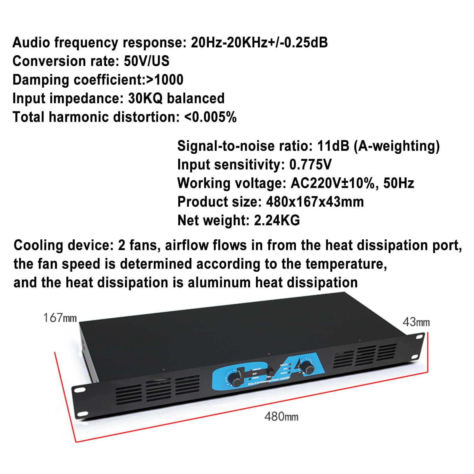 Amplificatore Di Potenza Digitale 400W*2, Amplificatore Audio Domestico, Con Luce LED + Manopola Del Volume, Uscita Indipendente a Doppio Canale, 2 Ventole Di Raffreddamento, Per Spettacoli Teatrali