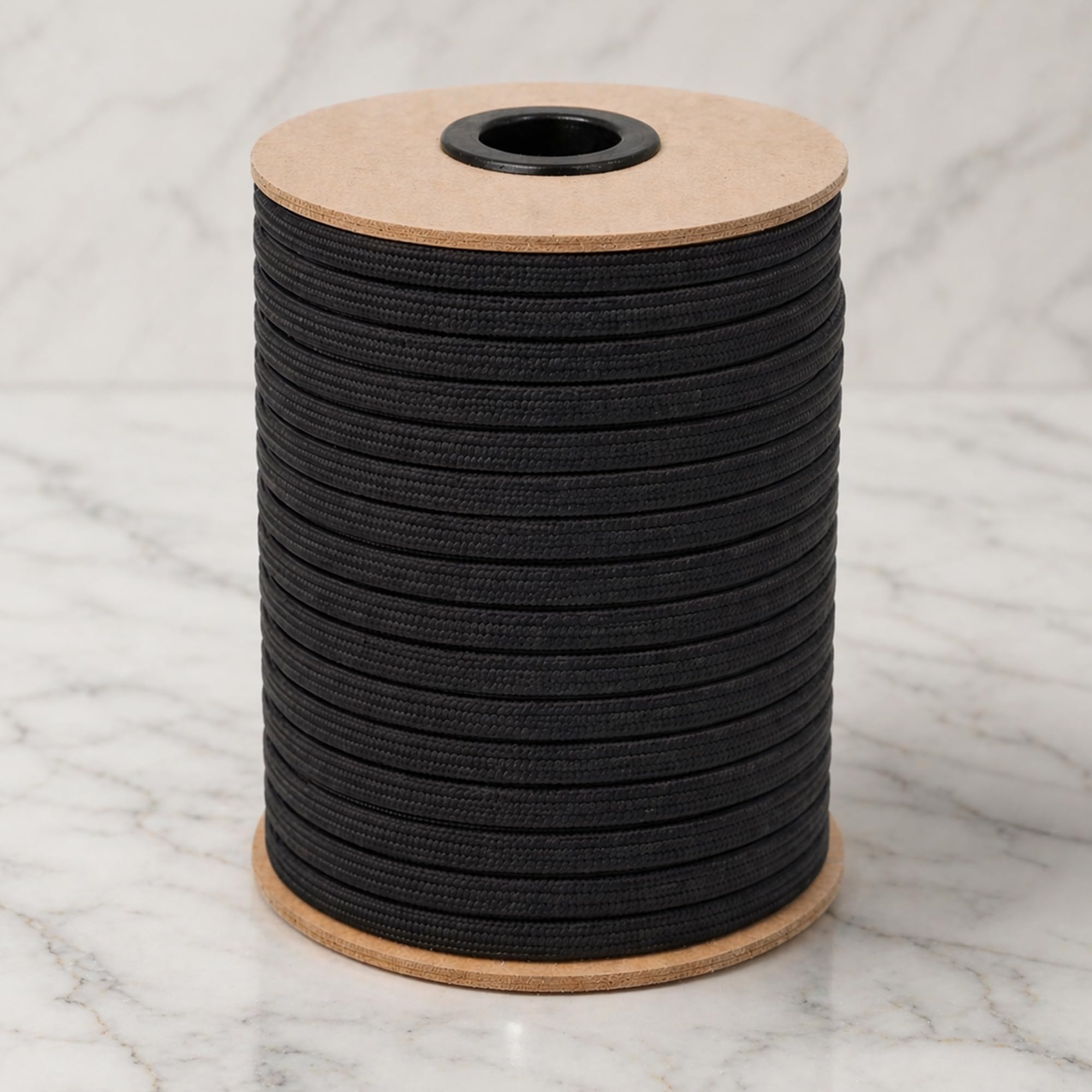 Trimming Shop 4mm Flat Elastic Band - 1/6 Inch Black Elastic Cord Wide Braided Stretch Strap Elastic String Rope for DIY Sewing Crafting, Dressmaking, Haberdashery and Clothing, Black, 250 Metres
