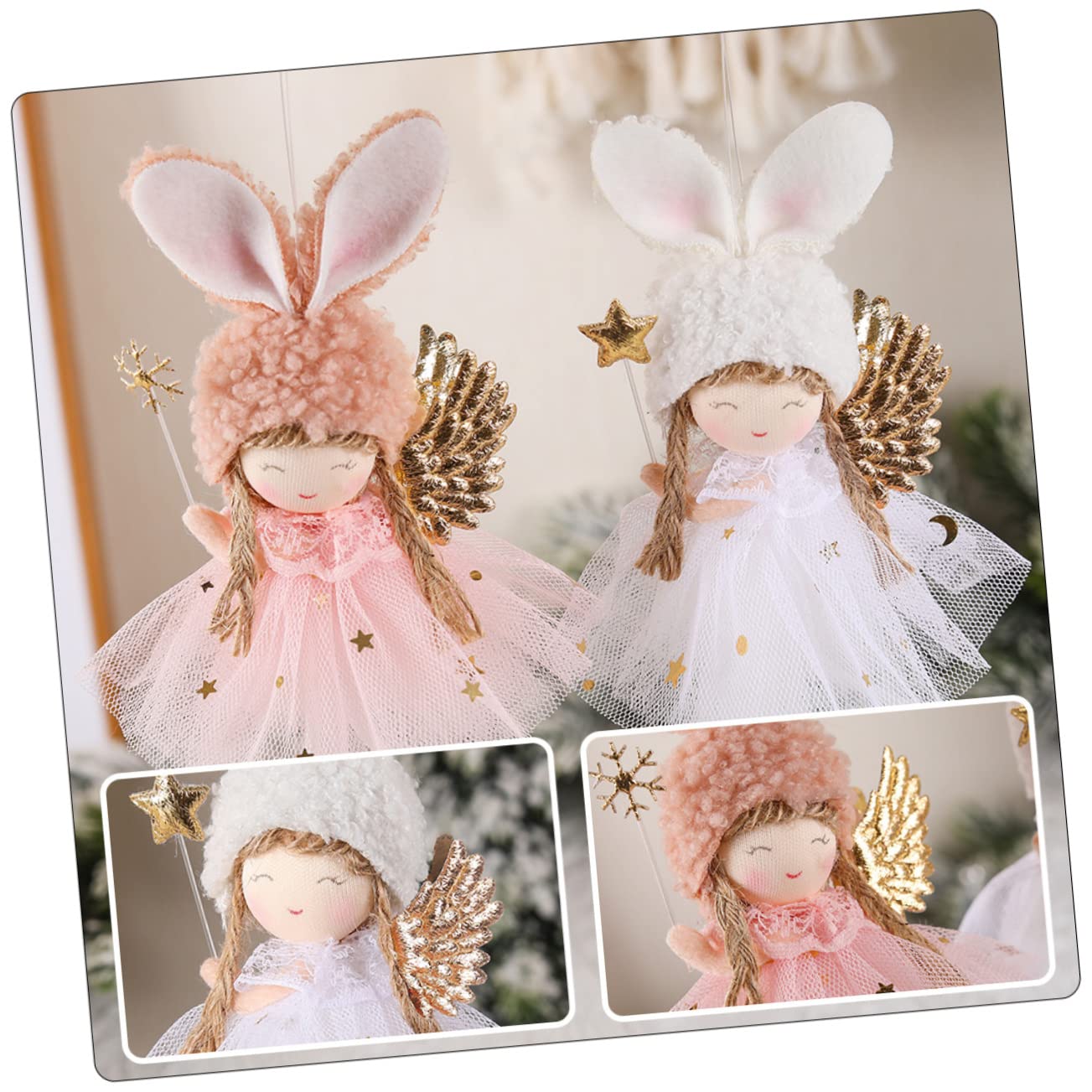 2pièces Lot de Ornements Ange Noël Suspendus Jupe Tulle Décorations Arbre Noël Incassables Ambiance Festive pour Maison Et Fêtes De Mariage