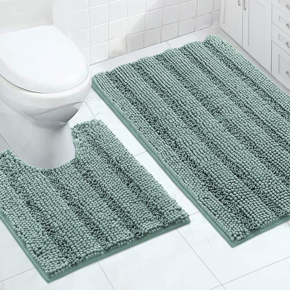 Turquoize Chenille Bathroom Rugs Set Non-Slip Bath Mats for Bathroom Super Absorbent Shaggy Rugs for Tub Shower Toilet Bath Rug Plus U Contour Rug(