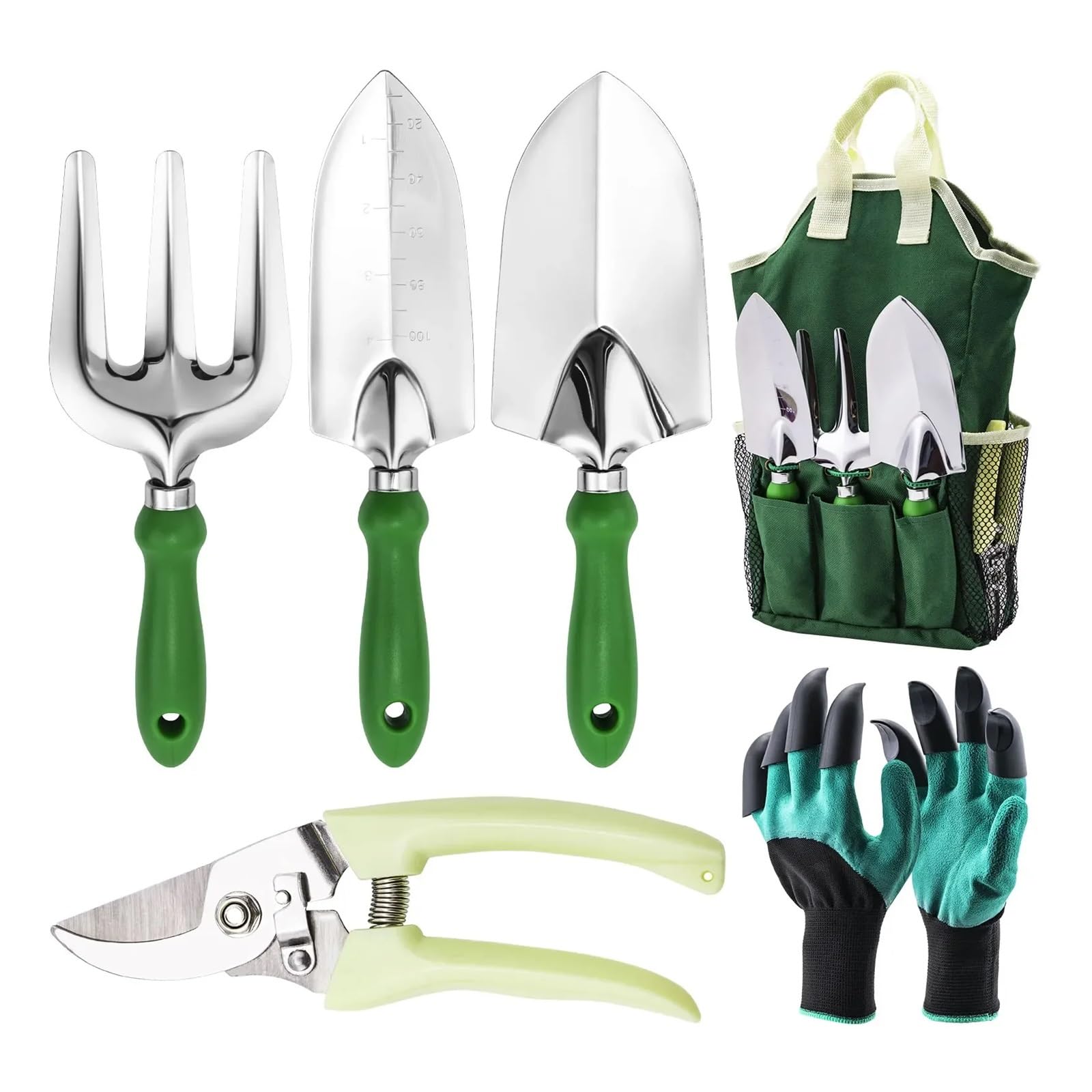 Ensemble d'outils de Jardinage, Comprenant des Gants à Griffes Cisaillement Jardin, Un cultivateur, Une truelle Transplantation, Pelle Sol, Plantation en extérieur