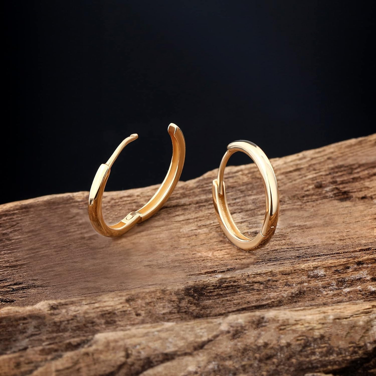 JEWSEEN 14Kゴールド 小さなフープピアス ハギーフープピアス 20G 小さなエンドレスヒンジフープ 耳たぶ用 6mm 8m