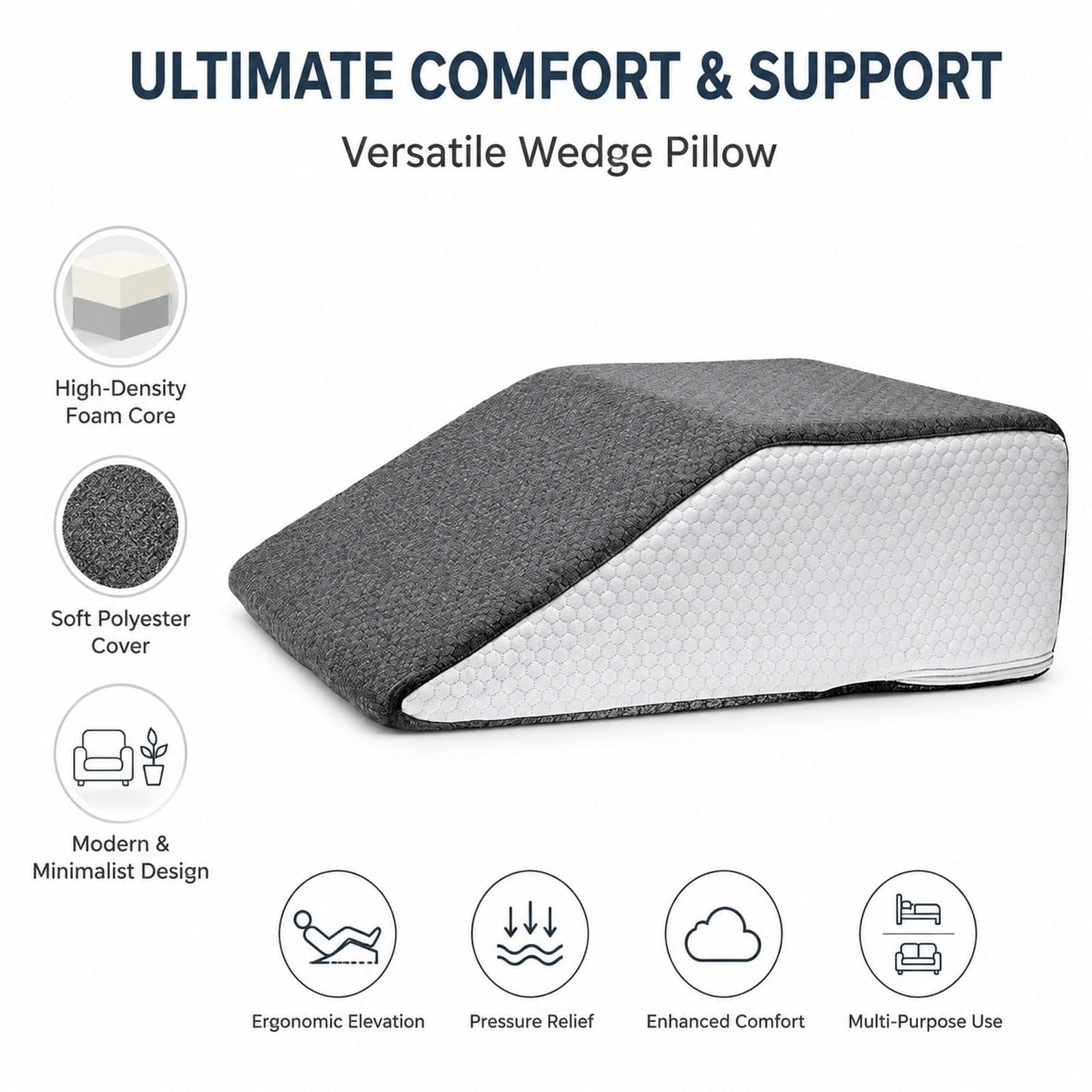 Cojín de cuña para piernas para soporte de rodilla, diseño ergonómico, espuma de poliéster ideal para dormir, leer, relajarse en la cama