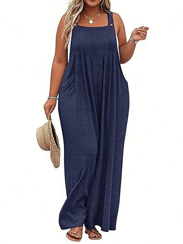 TAKEYAL Women's Plus Size Jumpsuit Overalls Wide Leg Casual Summer