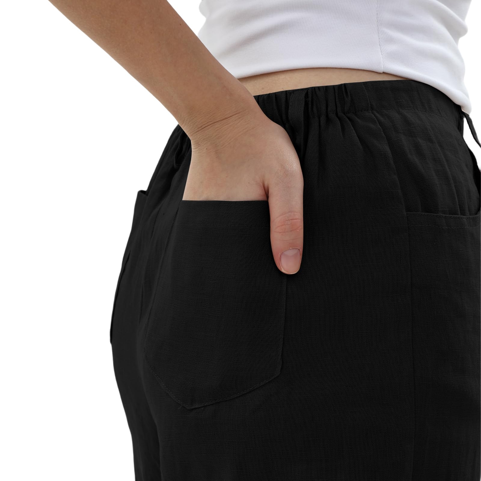 Amazhiyu Pantaloni da donna in puro lino, pantaloni casual da donna con tasche aderenti, pantaloni da salotto per il Regno Unito