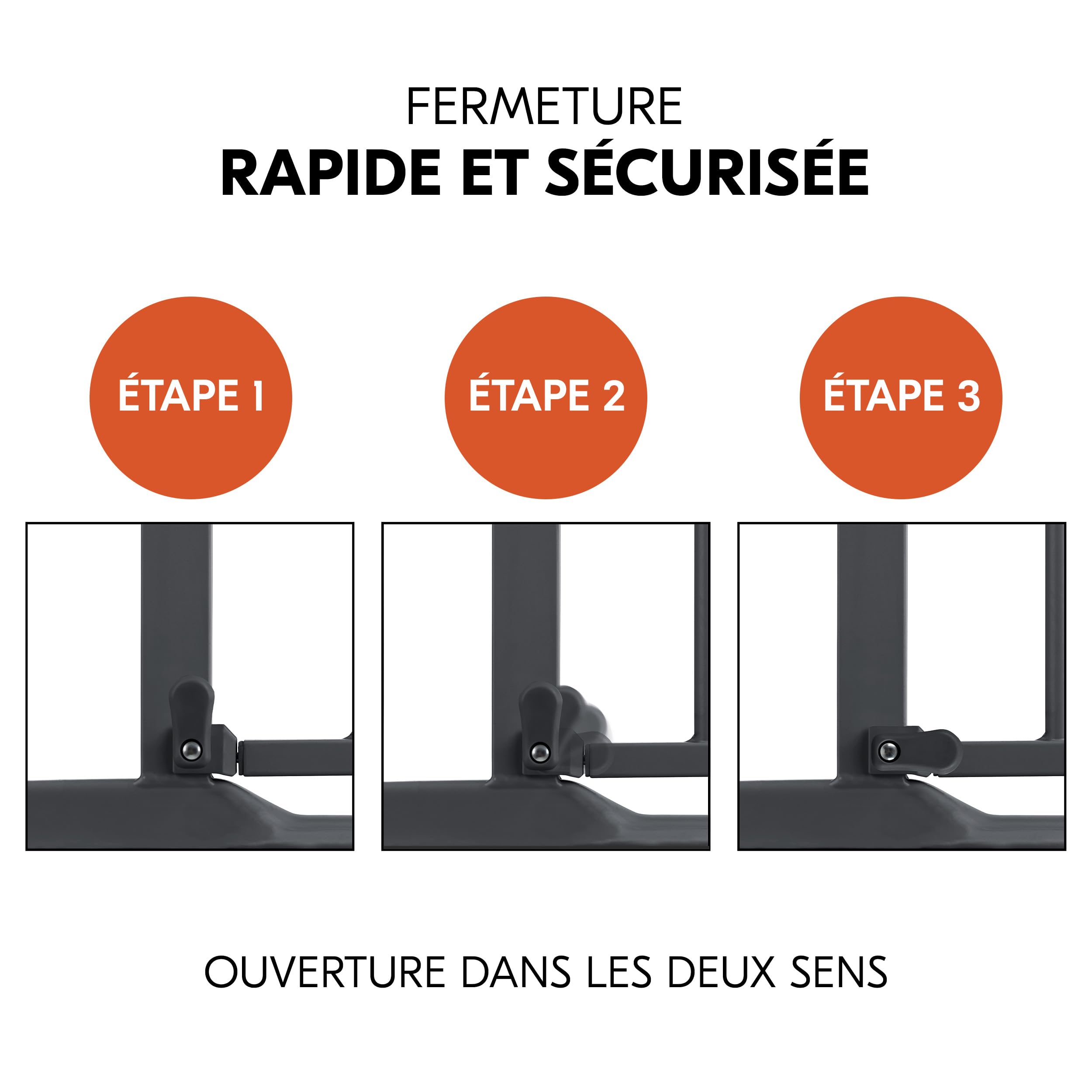 hauck Lot Barriere de Securite Enfant Clear Step (Largeur 75 à 80 cm) Sans Percage, Seuil Ultra Plat, Ouverture Bilatèrale à 1 Main - 3x Bloque Porte Bébé, Gris Foncé