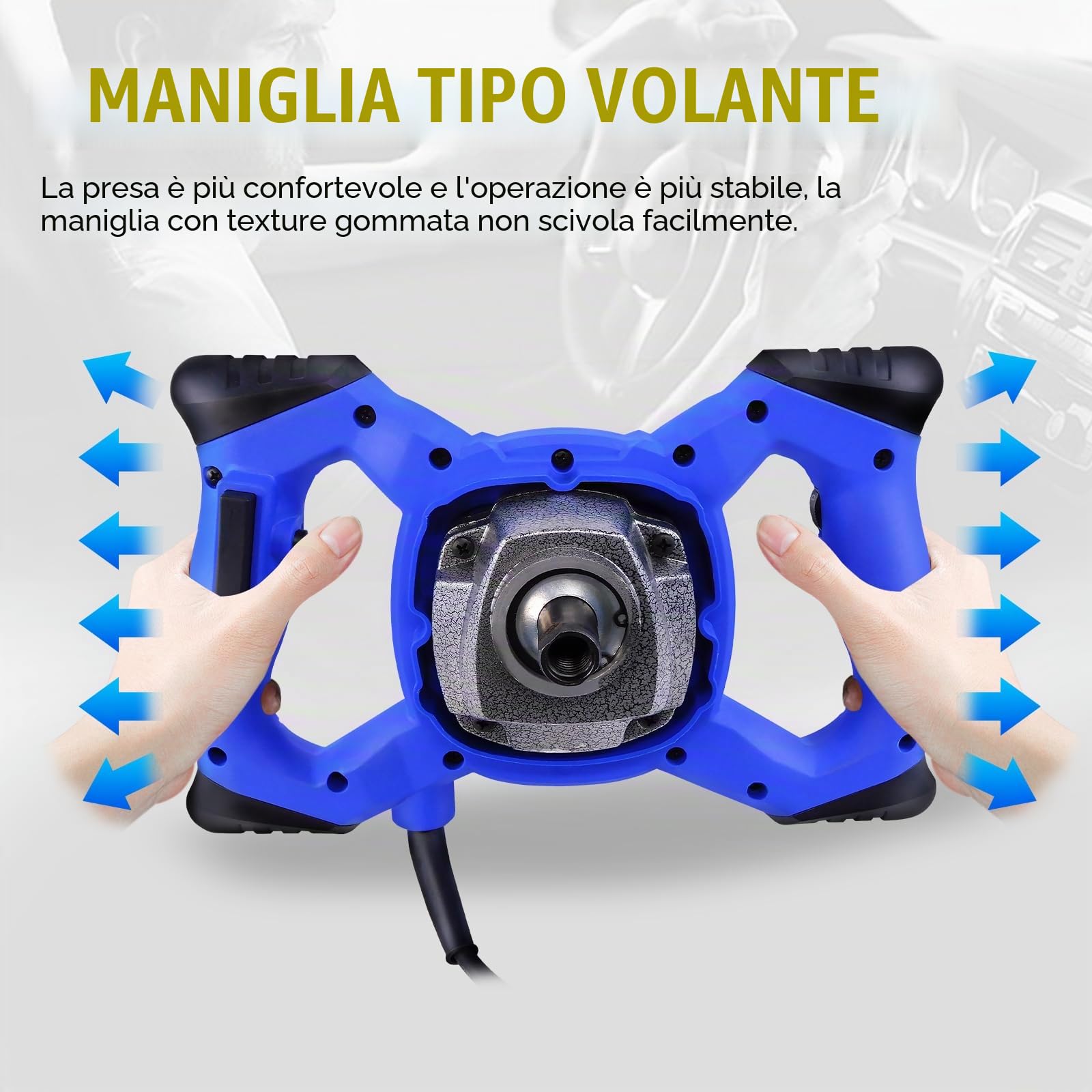 Mescolatore per Malta Professionale, Betoniera Cemento Portatile 2600W, 0–1500 Giri/Min, 6 Marce, Miscelatore per Calcestruzzo, 230V, M14, Agitatore Manuale per Mangime, Gesso