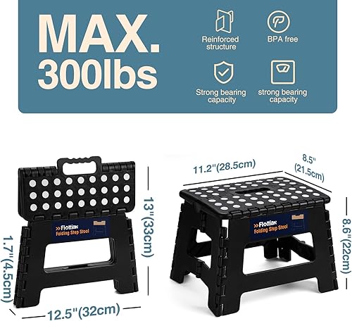 Miniatura 57 de Flottian Taburete plegable de 18 pulgadas para adultos y niños con capacidad para hasta 300 libras, taburetes plegables antideslizantes con asa,