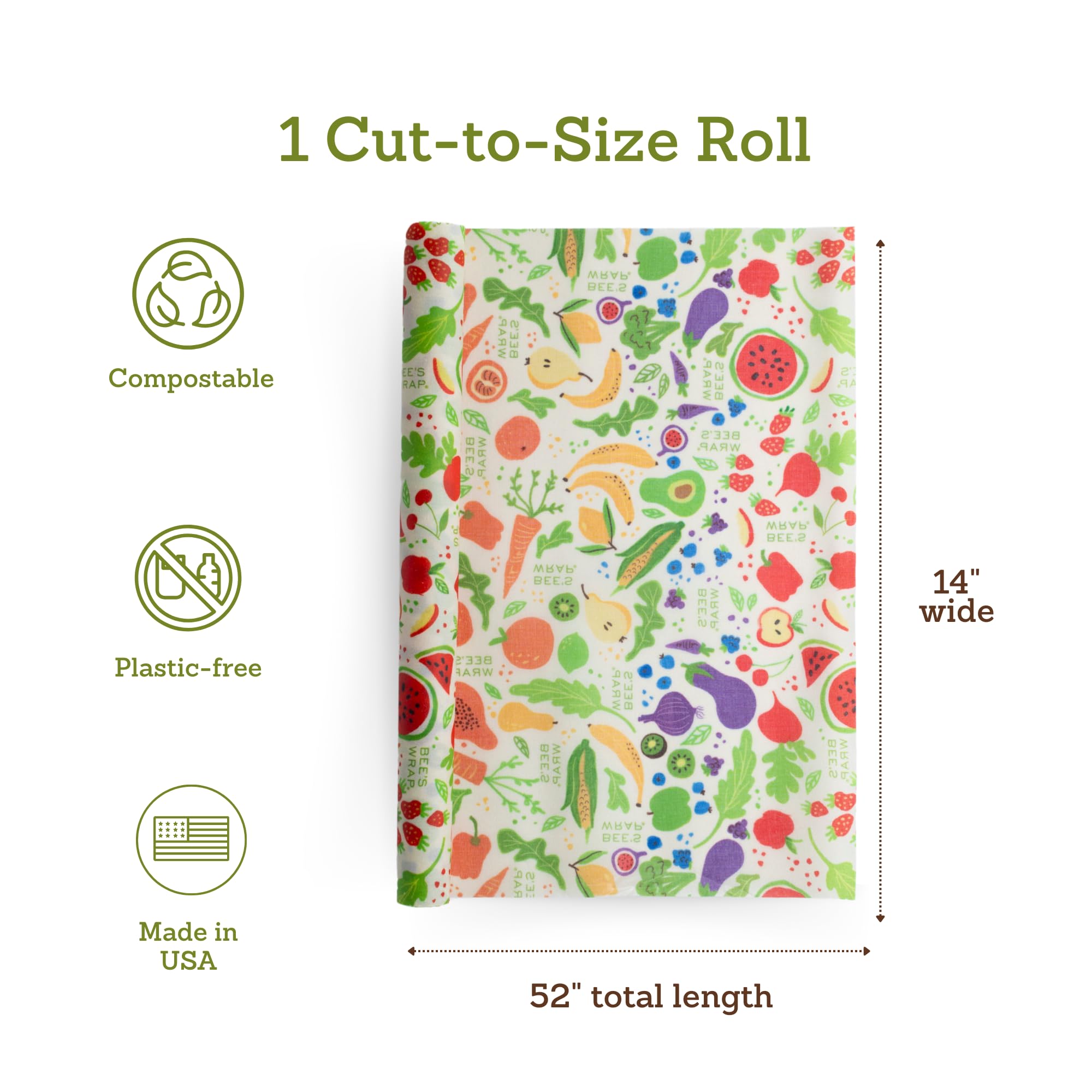 Bee's Wrap Rotolo di carta cerata per alimenti, per feste in giardino, 35,6 x 132,1 cm, prodotto negli Stati Uniti, riutilizzabile, in carta cerata e copertine per ciotole, alternativa biologica ed