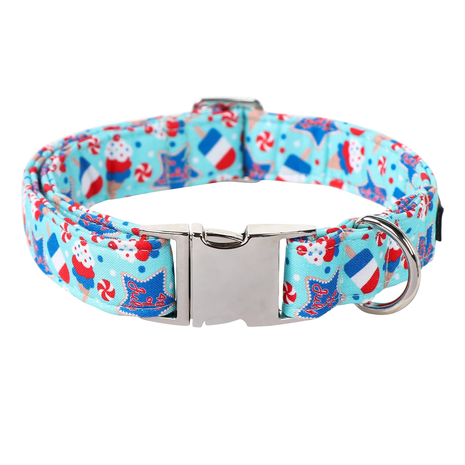 Maca Bates 4th of July Basic Dog Collar American Flag USA Patriotic 4 of 7 Dogs Collars Adjustable Soft Blue Independence Day Gift for Small Medium