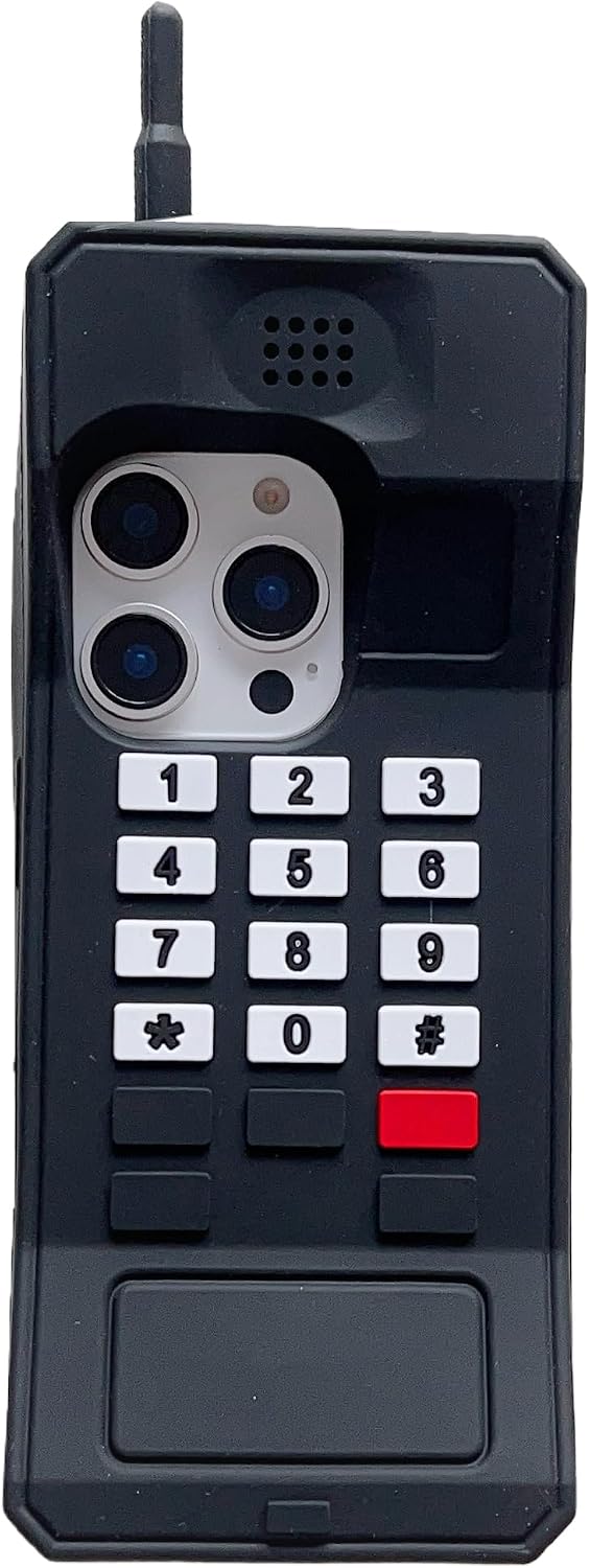 3D Retro Phone Case for iPhone 16 Pro Max 6.9",Cartoon Cute Kawaii Lovely Character Retro Classic Phone Shape Kids Teens Girls Women Soft Silicone Case for iPhone 16 Pro Max 6.9 inch 2024 - Black