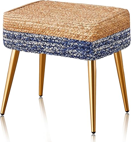Cpintltr Taburete otomano de pie tejido a mano natural de algas marinas otomanas, reposapiés rectangular para sofá, taburete de tocador con 4 patas